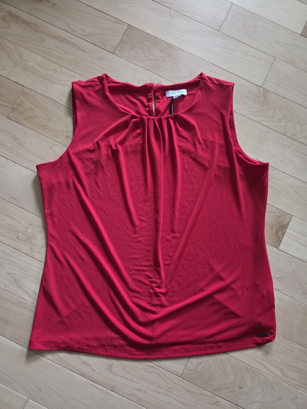 Calvin Klein Red Sleeveless Pleated Neck Top